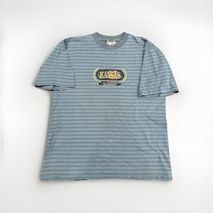 Vintage Kansas Jayhawks T Shirt Blue Striped Embroidered 90s Retro Adult Large